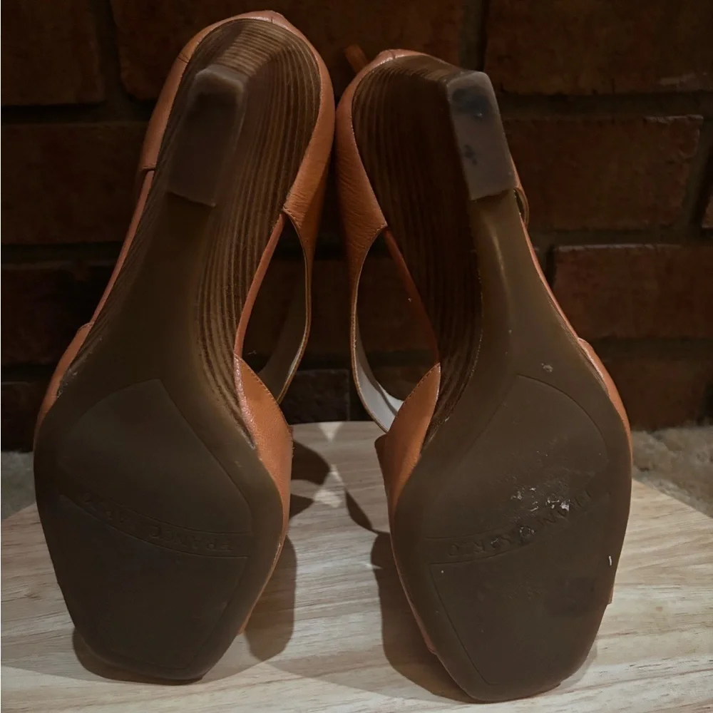 FRANCO SARTO Strappy Zip-Up Brown Leather Tandy 2  Wedge Sandals Heels Size 7